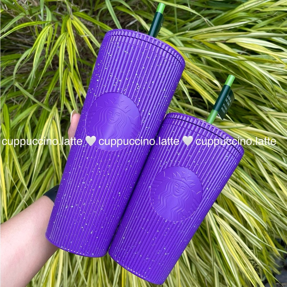 💜2 NWT✨Starbucks 2024 Purple Pleated Speckled Glow in the Dark Halloween Cups